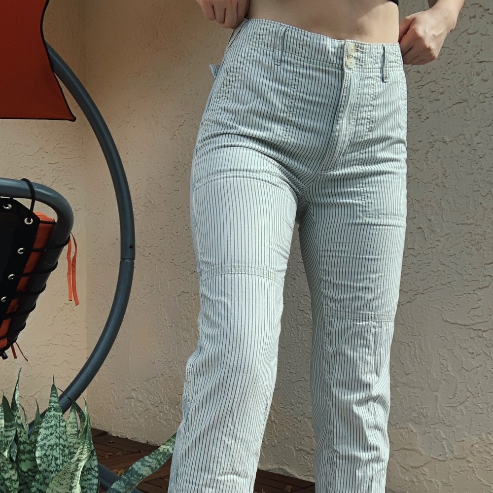 A&E Striped Cotton High Waist Pants